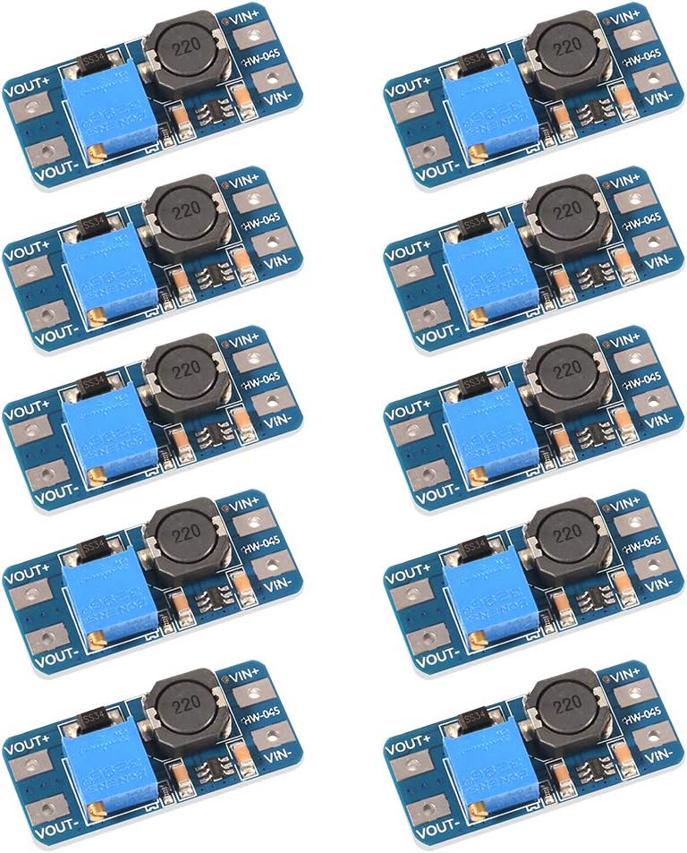 Dorhea Mt3608 Dc-Dc Step Up Boost Power Converter 2A Module Adjustable Voltage Regulator Board 2-24V To 5V-28V Output Mico Usb Compatible With Ardu Ino (Pack Of 10)