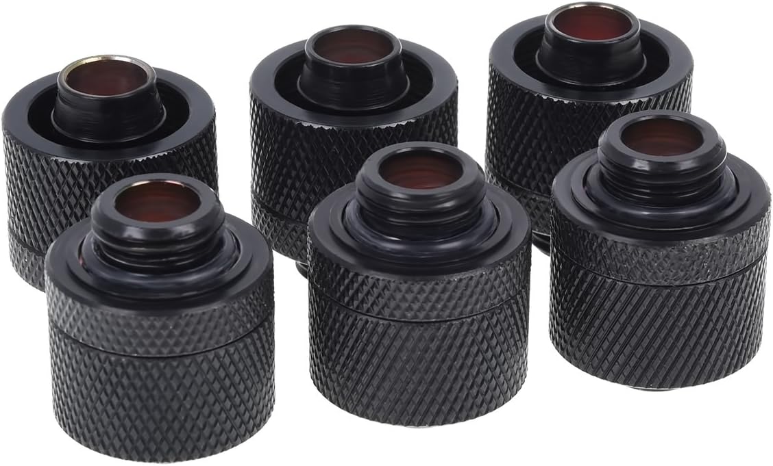 AlphacoolHF G1/4" to 10mm ID, 16mm OD Compression Fitting for Soft Tubing, Deep Black, 6-Pack