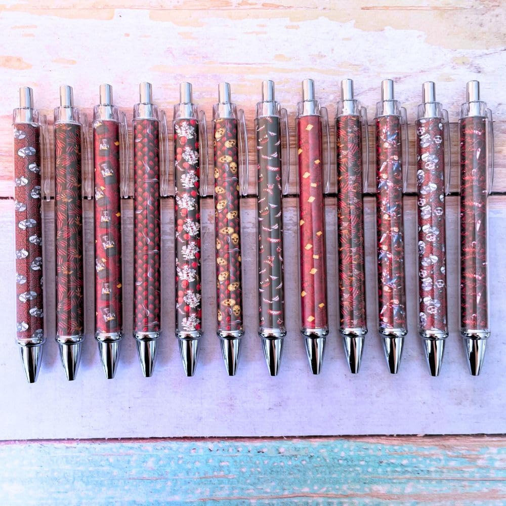 12PC Horror Pens Halloween Office Decor – Killer Claws Evil Eyes Vampire Teeth Red Balloon Clown Mask, Gothic Novelty Stationery, Scary Writing Pens, Spooky Gifts for Adults Men Women Teens - Image 5