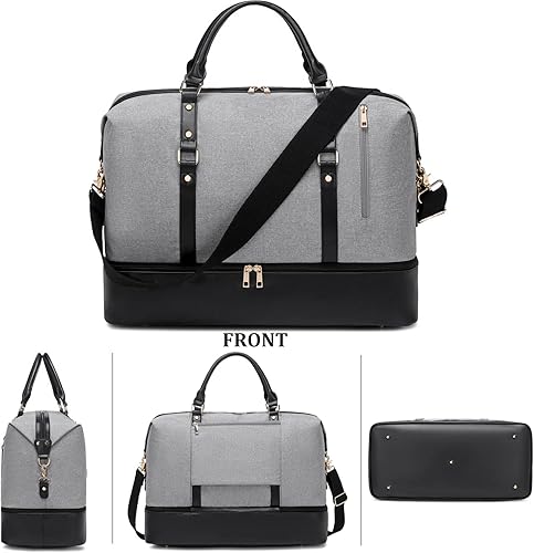 Miniatura 6 de Bolsas de fin de semana para mujer, bolsa de viaje de gran tamaño para mujer, bolsa de lona de transporte con compartimento para zapatos