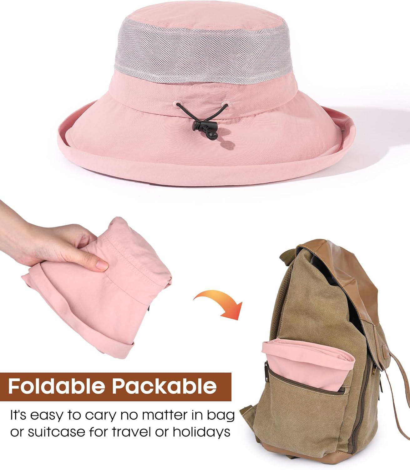 FURTALK Wide Brim Sun Hat with Ponytail Hole for Women UPF 80+ UV Protection Packable Bucket Hiking Travel Outdoor Hat - Image 5