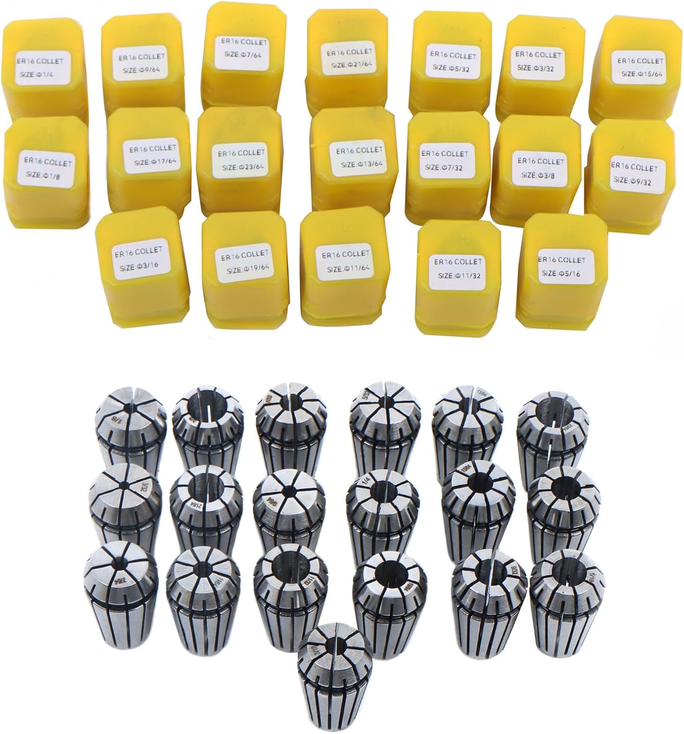 findmall 19Pcs ER16 Spring Collet Set 1/8-23/64 Inch Carbon Steel Fit for CNC Milling Lathe Tool