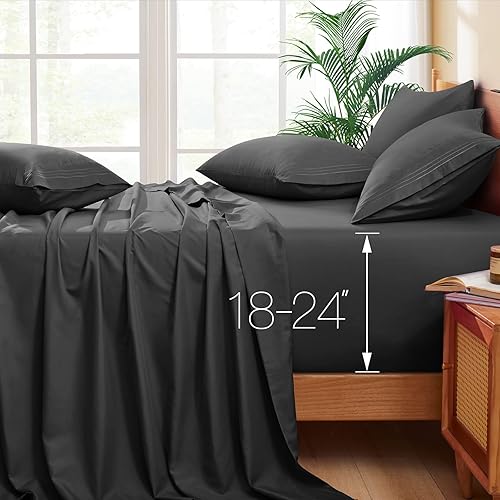 Horbaunal Sábanas King con bolsillo extraprofundo - Se adapta a colchones de 18 a 24 pulgadas de profundidad - Juego de 6 piezas de lujo hotelero