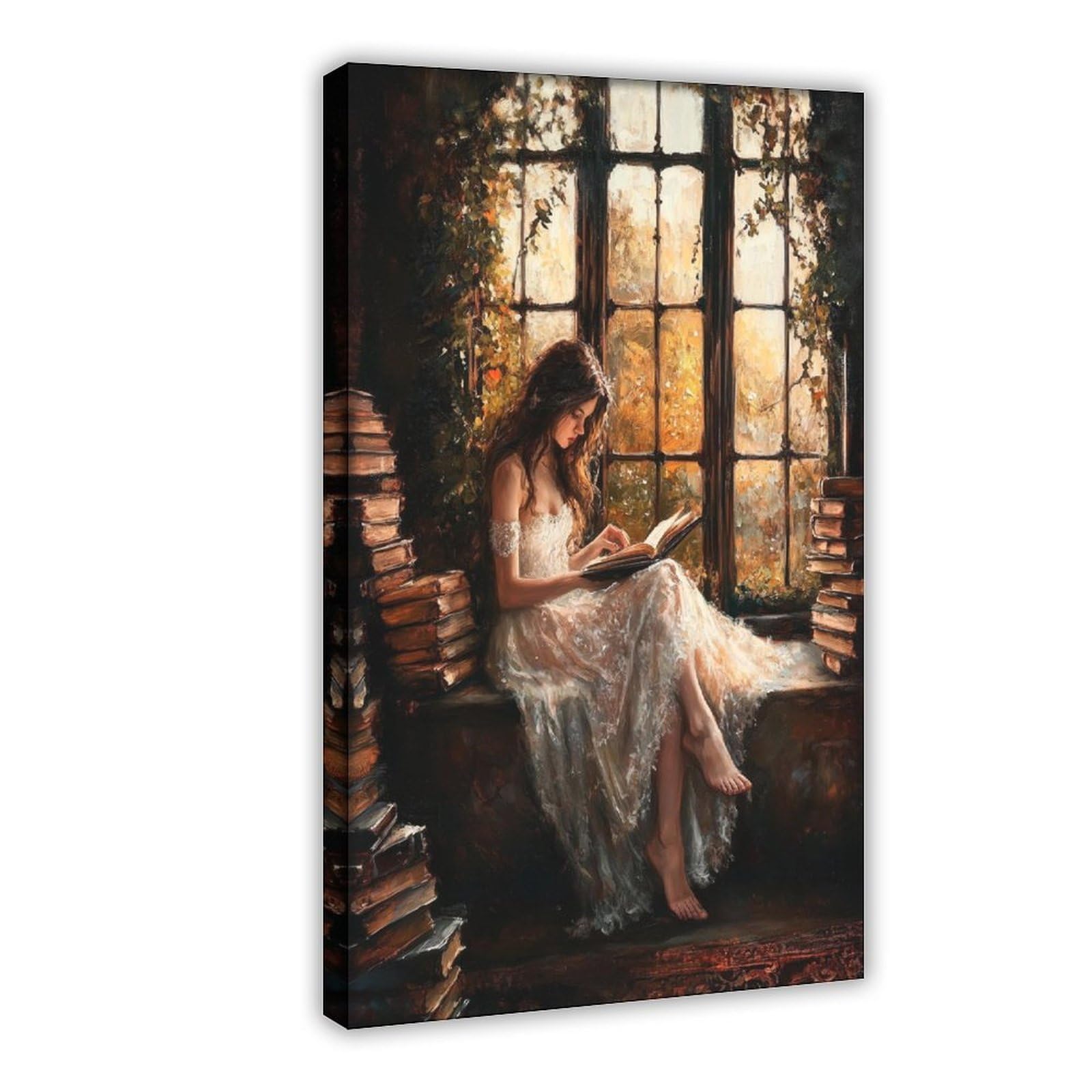 Bareronor Vintage Victorian Woman Reading Canvas Poster Bedroom Decor Landscape Office Room Decor Gift 12" L X 18" W