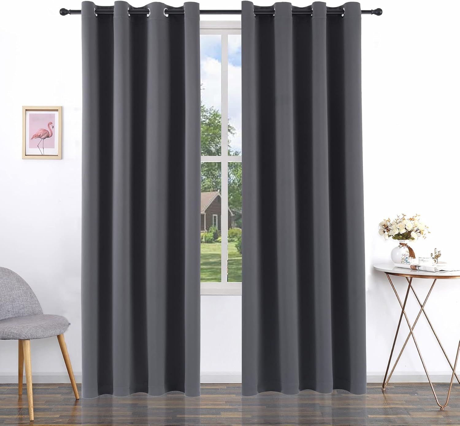 Pickluc Grey Blackout Curtain Panels with Grommet, Light Blocking Drapes for Living Room, Thermal Insulated, Noise Reduction, Privacy Protection, 52 Inches Wide x 84 Inches Long, Set of 2 Grey 52"W x 84"L (Pack of 2)