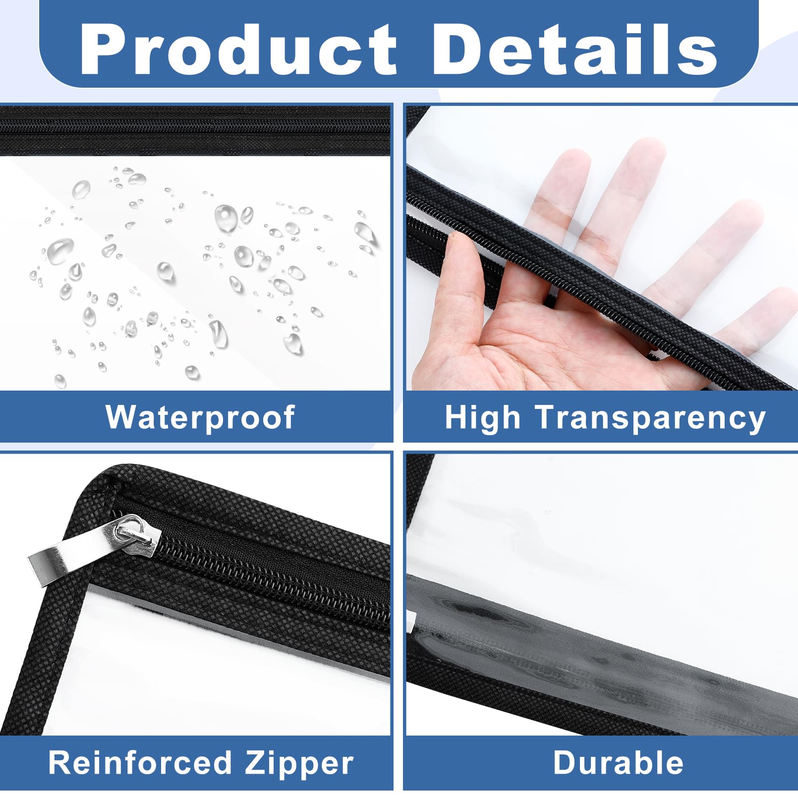 18 bolsas transparentes con cremallera, bolsas organizadoras de cosméticos impermeables de PVC, sobres de almacenamiento de documentos y archivos para suministros del hogar y la oficina (7 x