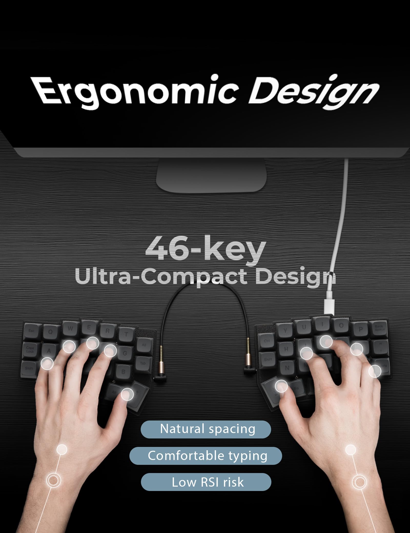 YIVU CORNE V4 - Teclado mecánico dividido con cable 40 %, diseño ergonómico ortogonal 3 x 6, compatible con reasignación de teclas de vial, teclado RGB personalizado intercambiable en caliente