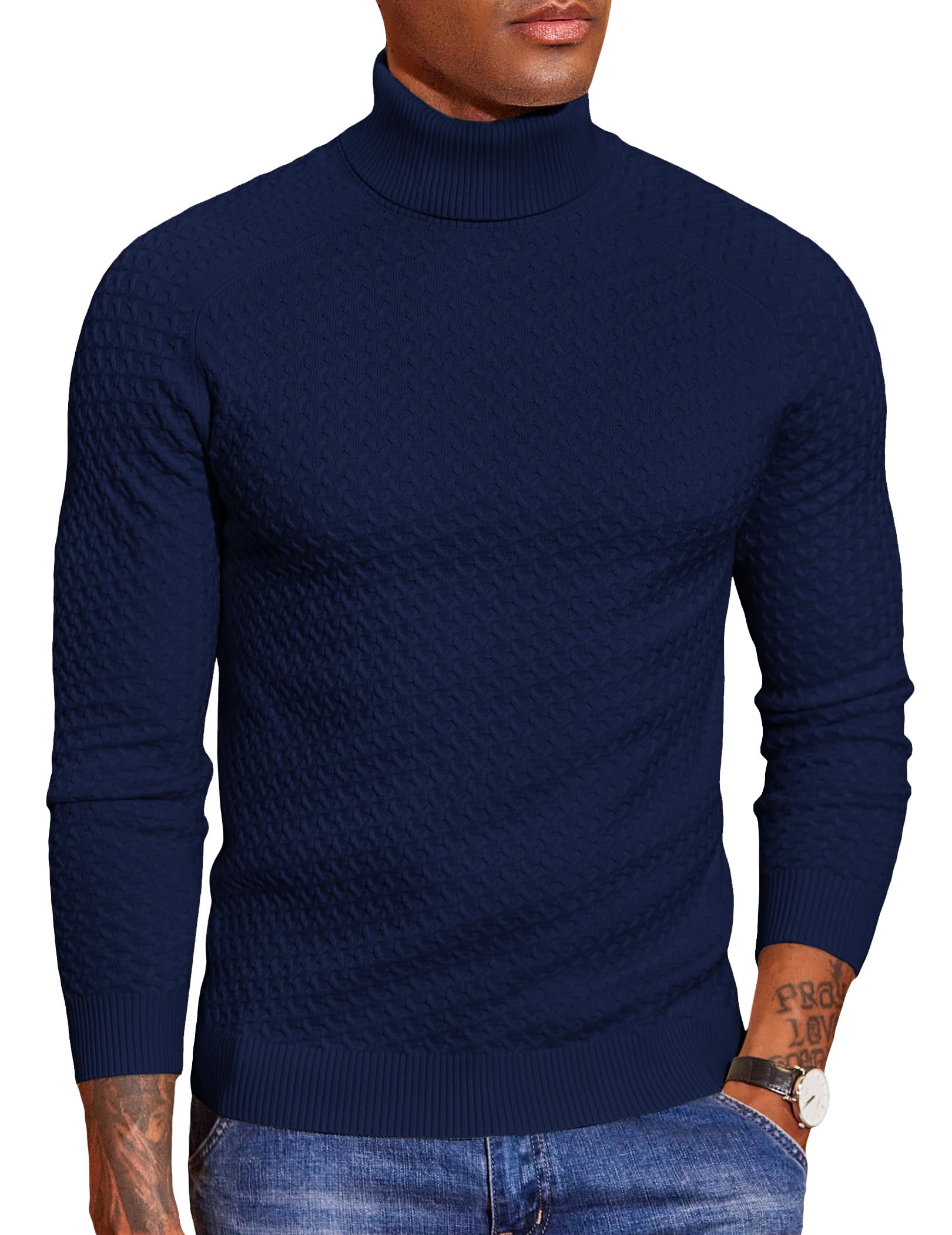 COOFANDY Herren Rollkragenpullover Knitted Weicher Winter Pullover Elastisch Arbeitspullover für Männer Freizeit Langarm Pulli Strickpullover