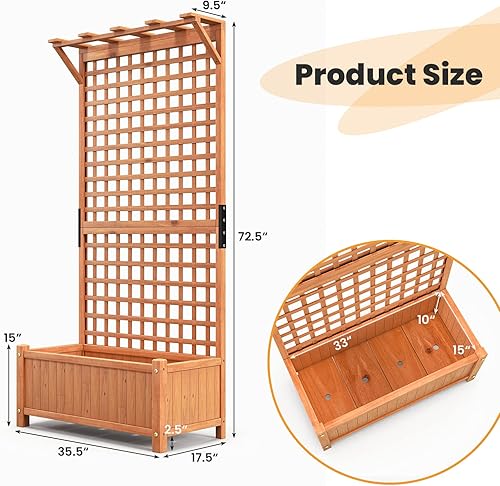 Miniatura 3 de Giantex 2 piezas de cama de jardín elevada con enrejado y techo, cama de jardín de madera de 72.5 pulgadas, enrejado alto para colgar macetas
