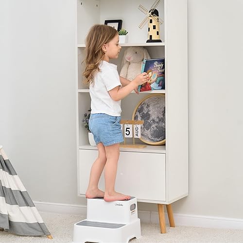 Miniatura 7 de UNCLE WU Paquete de 2 taburetes para niños pequeños y adultos, taburete de plástico antideslizante para lavabo del baño, entrenamiento para ir al