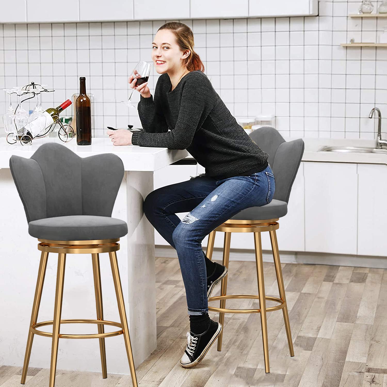 Tabourets de bar à hauteur de comptoir avec dossier pour îlot de cuisine