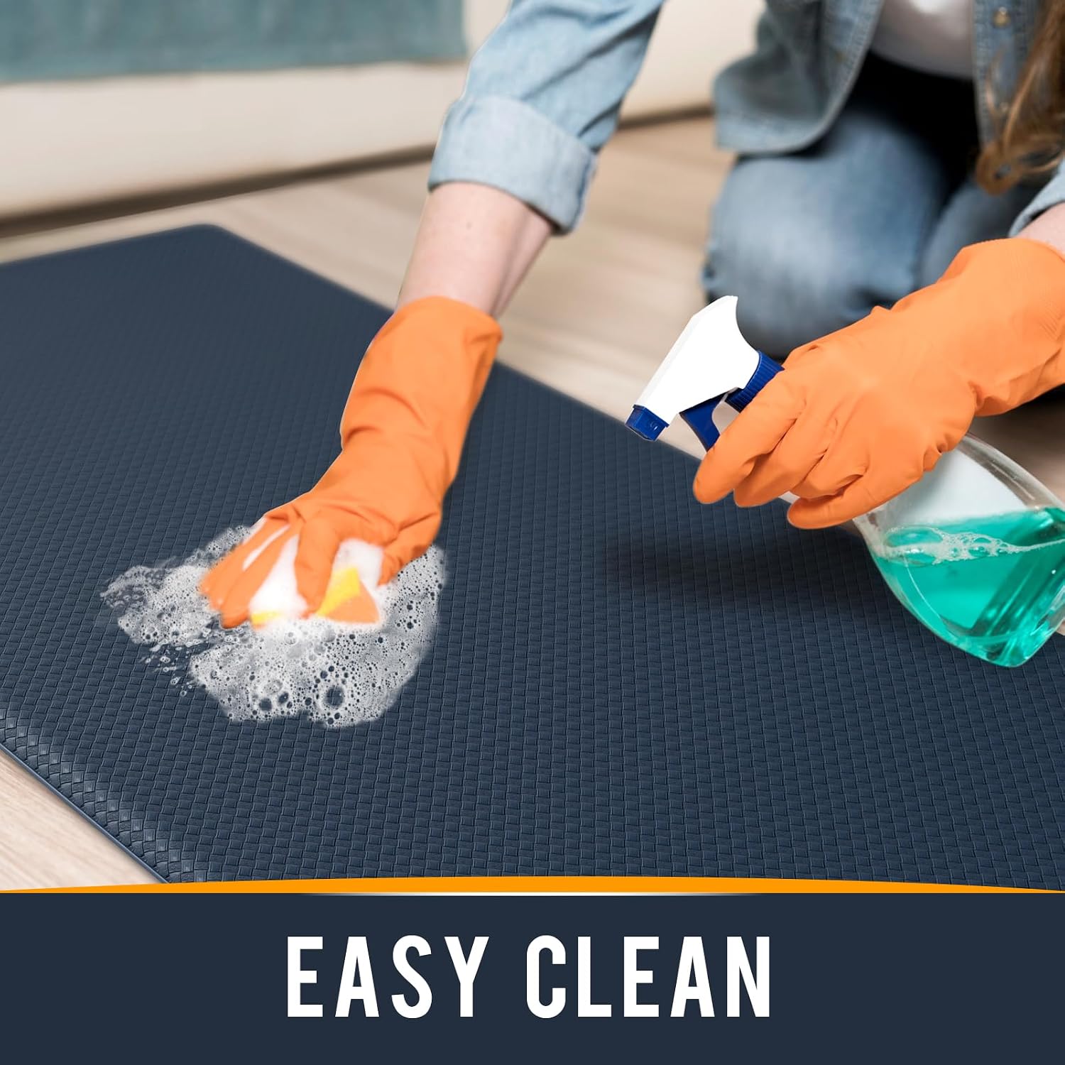 Kitchen Mats for Floor Cushioned Anti Fatigue, 23x71 Long Runner Rug Waterproof, Memory Foam Padded for Standing, Blue