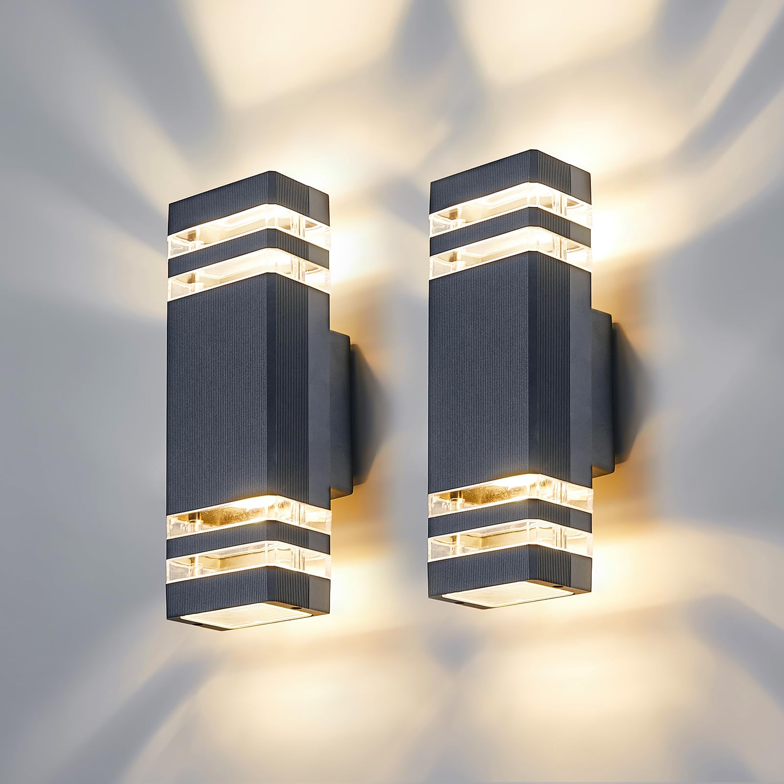 CELAVY LED Wandleuchte Wandlampe aussen 2 Stück, IP65 Außenlampe Aussenlampe Wand, GU10 Up Down Außenleuchte Aussenleuchte, 3000K Außenwandleuchte Außenbeleuchtung Hauswand Terrasse Haus, Grau