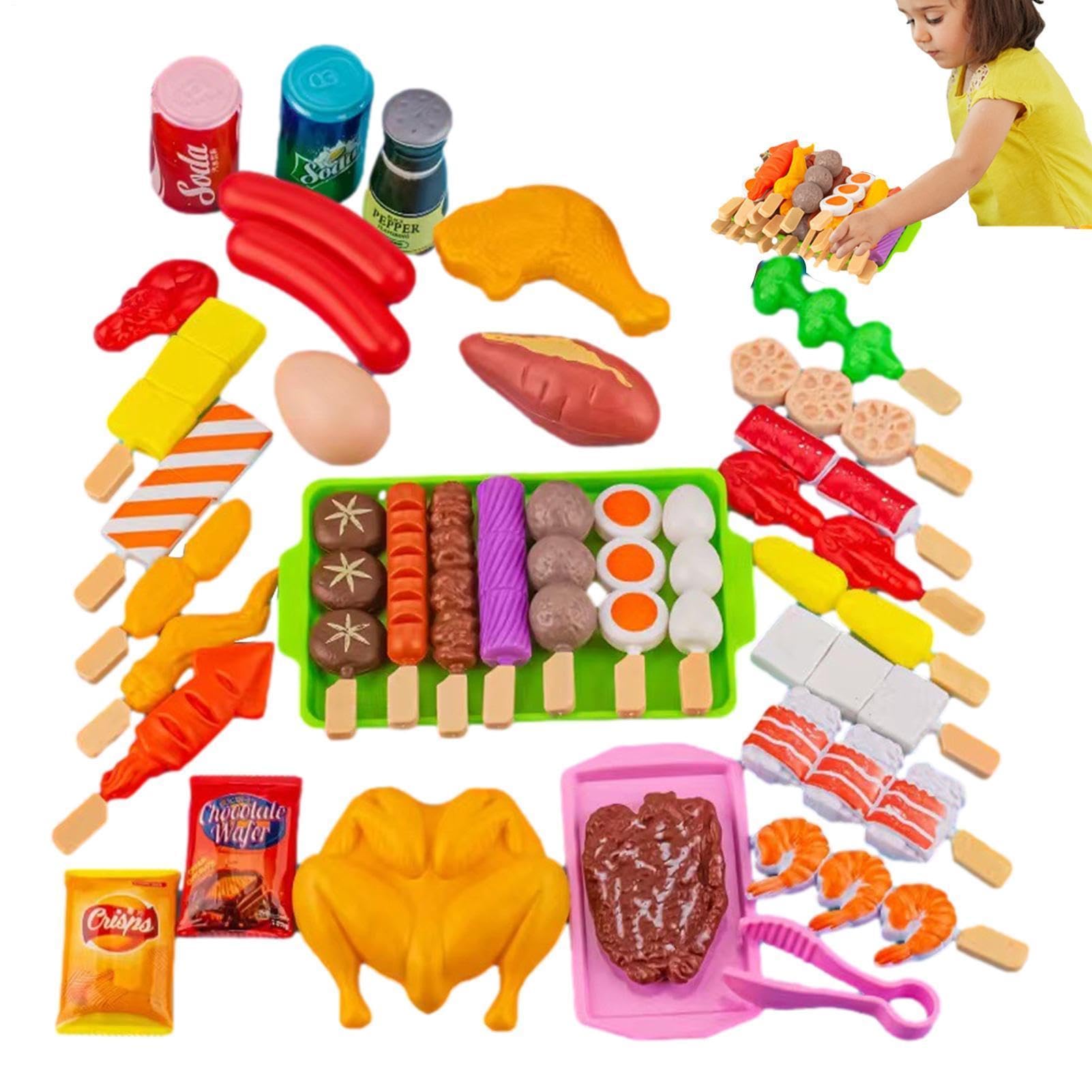 BBQ Grill Playset 35 Pcs Fake Food Accessories For Pretend Play Barbecue Interactive Toys For Kids Camping Toy Cooking Playset Grill Set With Play Foods Birthday Simulation Camping Cooking Interactiv