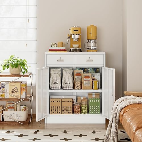 Miniatura 14 de CJF Gabinete de almacenamiento de metal, armario de almacenamiento con bloqueo con puertas y 1 cajón, 36 pulgadas de alto x 28 pulgadas de ancho x