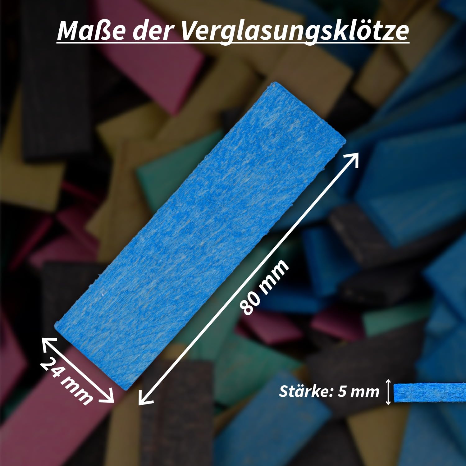 SILISTO Klocki do szkła 80 x 24 x 5 mm kolor niebieski, twarde drewno bukowe, 1000 sztuk