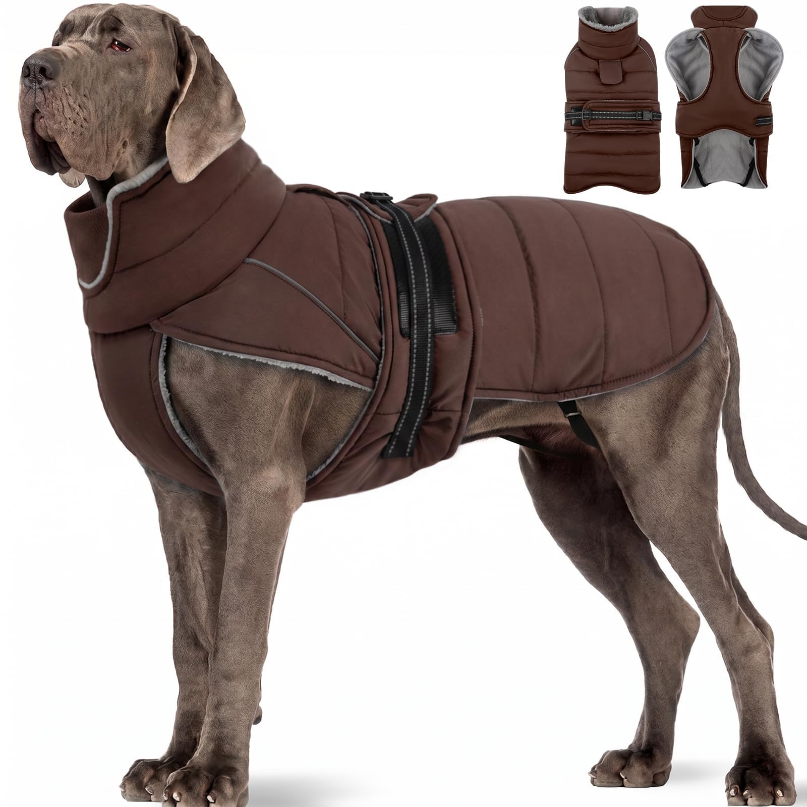 MIGOHI Warm Large Dog Jacket,Waterproof Dog Winter Coat, Brown, XXXL