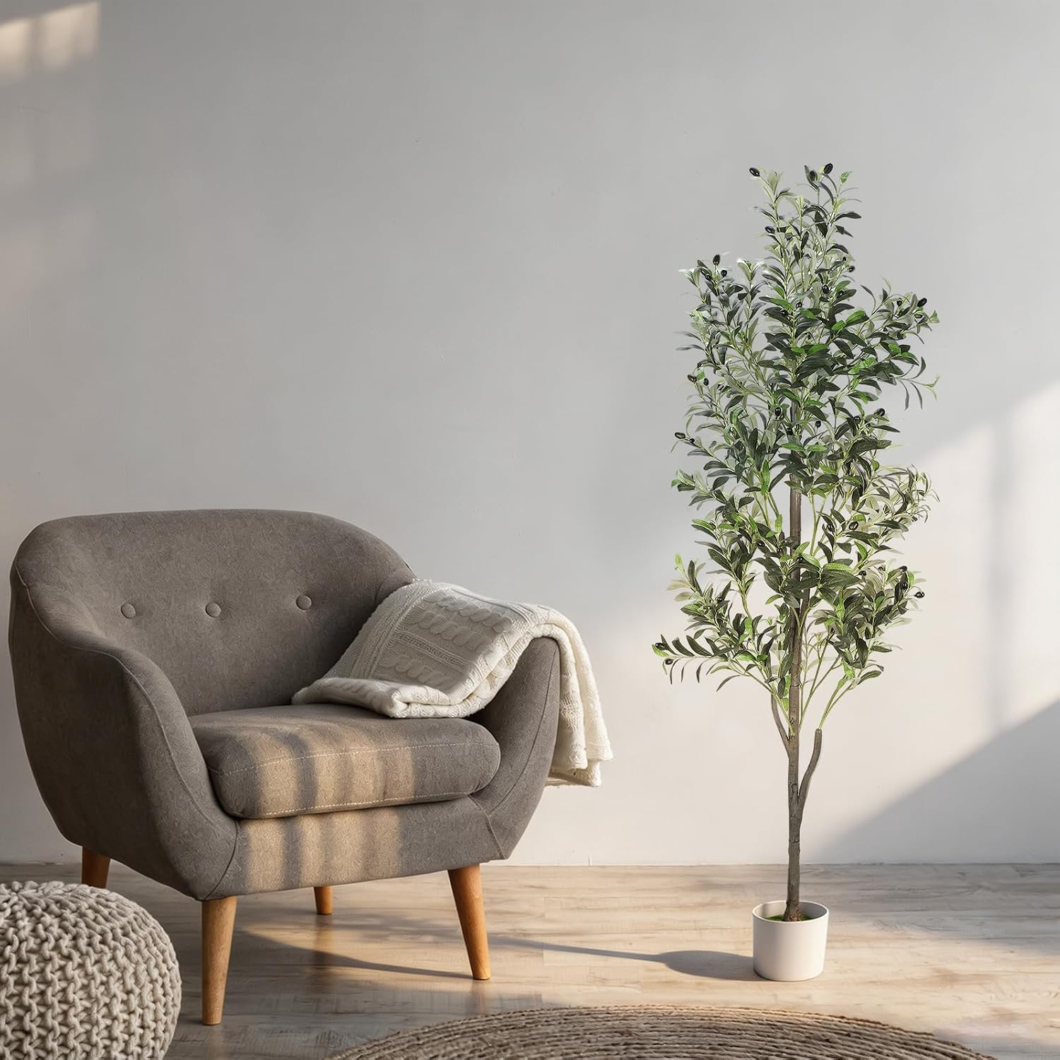 6FT Artificial Olive Tree, Fake Tree for Indoor Outdoor | Lifelike Fake Plant Tall Fake Tree in Pot for Home Office Balcony Patio Front Door Decor