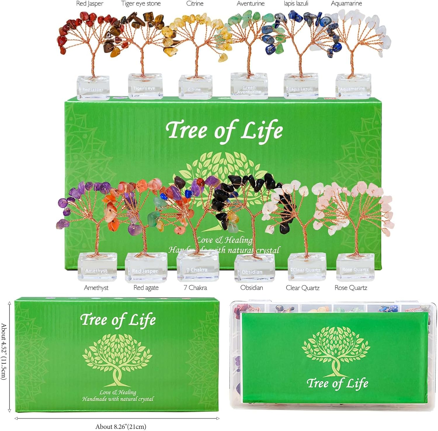 Runyangshi 12 Pcs Crystal Tree Set with K9 Glass Base - Chakra Healing Money Trees for Desk Decor, Home, Office, Positive Energy, Good Luck Gifts for Women, Mom, Birthday, Housewarming