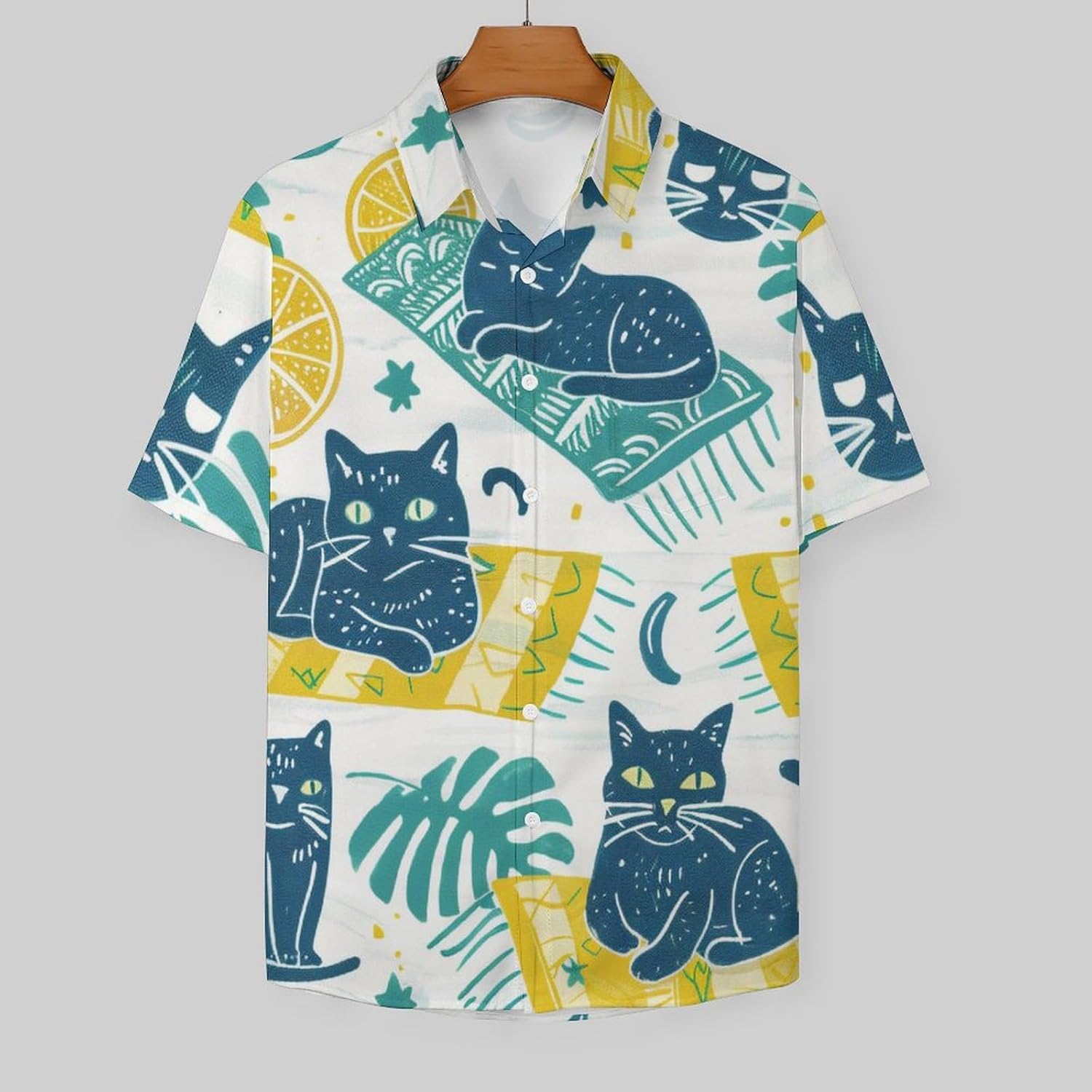 Mens Hawaiian Shirts Funny Cat Print Short Sleeve Aloha Beach Shirt Cute Cat Summer Button Down Shirt - Image 3