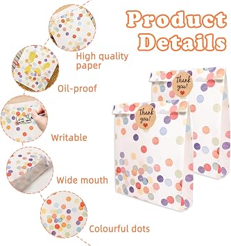 Rainbow Dots Party Bags 50Pcs Party Bags for Kids Party Paper Party Bags