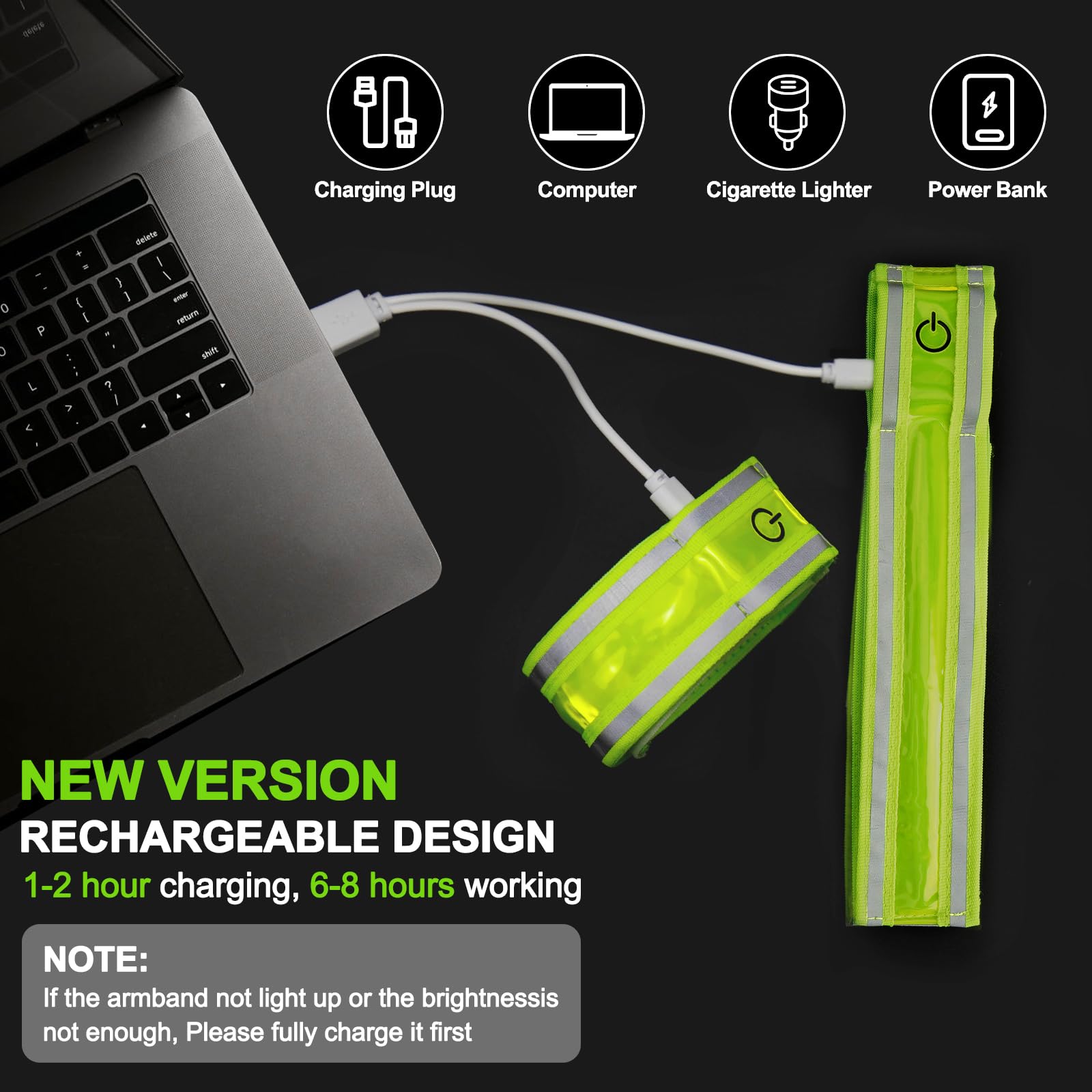 Bracciali LED Ricaricabili - 2 Pezzi, 3 Modalit&agrave; Luce | Regolabili, Impermeabili | Per Corsa Notturna E Sport