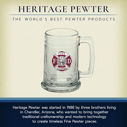 Miniatura 5 de Heritage Pewter Vaso de cerveza de bombero, vaso de cerveza de estilo alemán de 15 onzas, incrustaciones de metal intrincadamente hechas a mano
