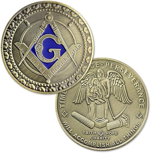 Miniatura 2 de Moneda de desafío masónico cuadrado y brújula Masonería Maestro de ángel Mason Blue Lodge Regalo