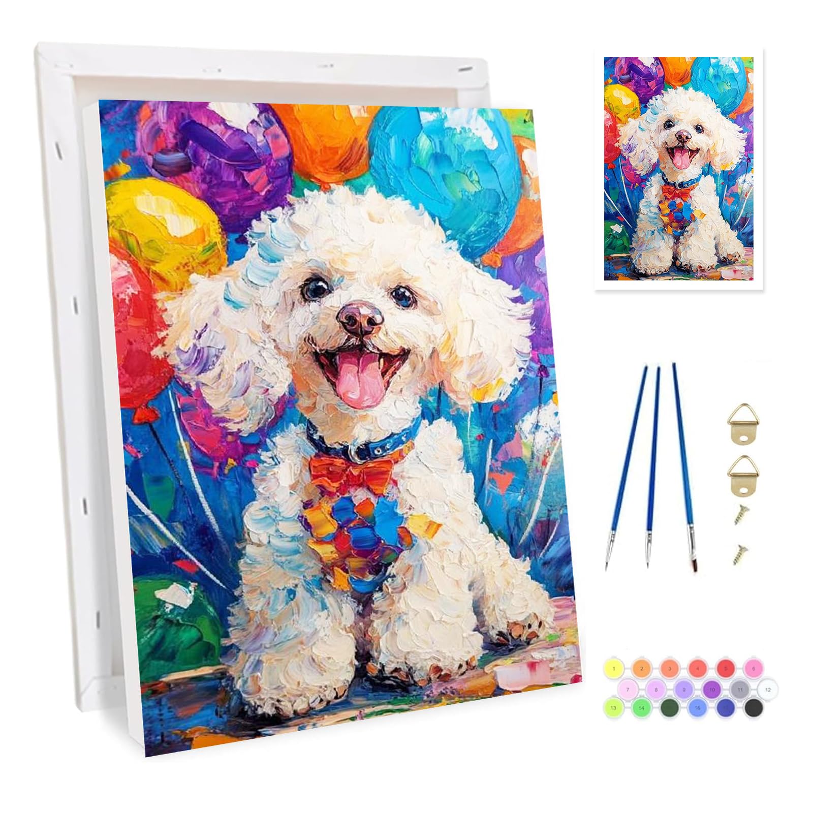 Bowetile Framed Dog Paint by Numbers for Adults, Animal Painting by Numbers Kit for Adults Beginners Canvas Kit, DIY Color Oil Painting Acrylic Paints for Home Wall Decor 20x30cm