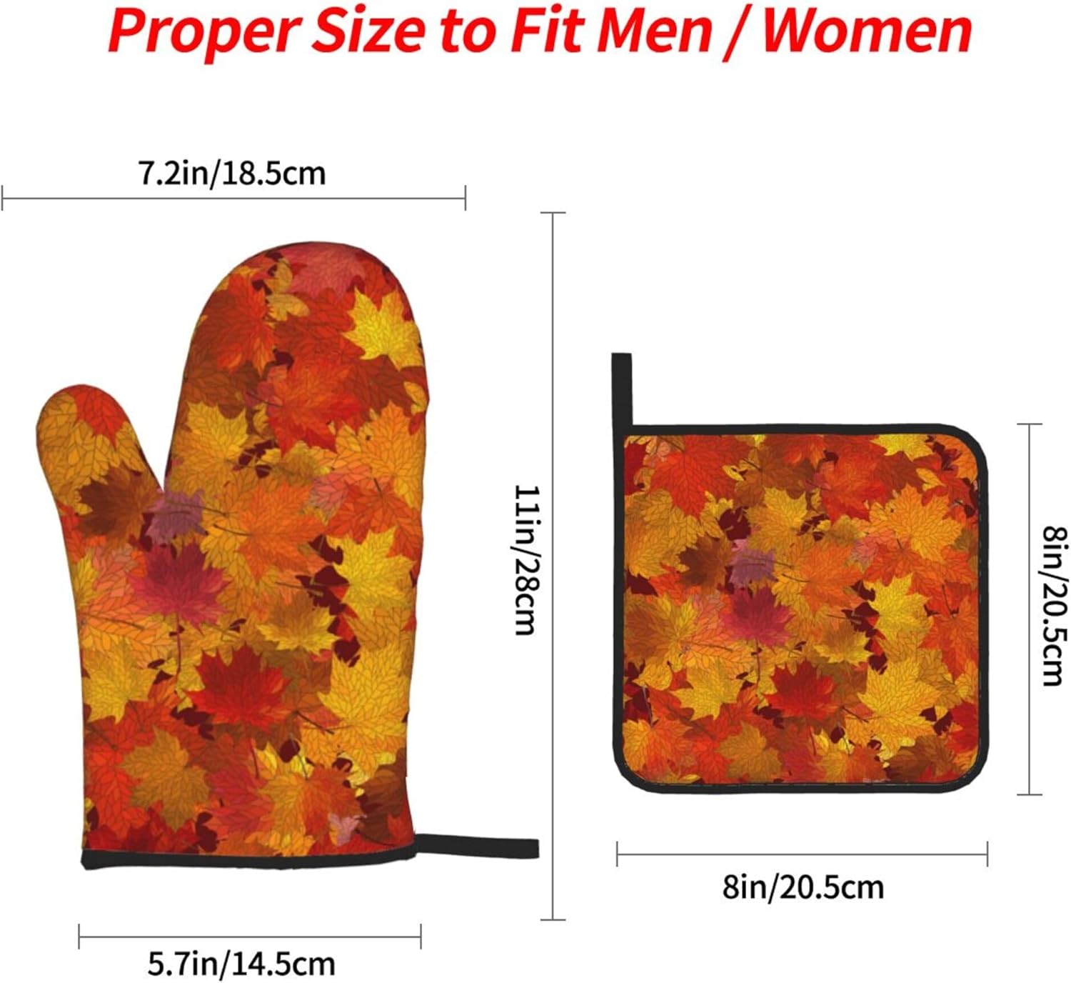Fall Autumn Maple Leaves Oven Mitts and Pot Holders Sets Heat Resistant Non-Slip Kitchen Potholder Oven Gloves for Baking Cooking Grilling BBQ Mittens Kitchen Decor and Accessories Gifts