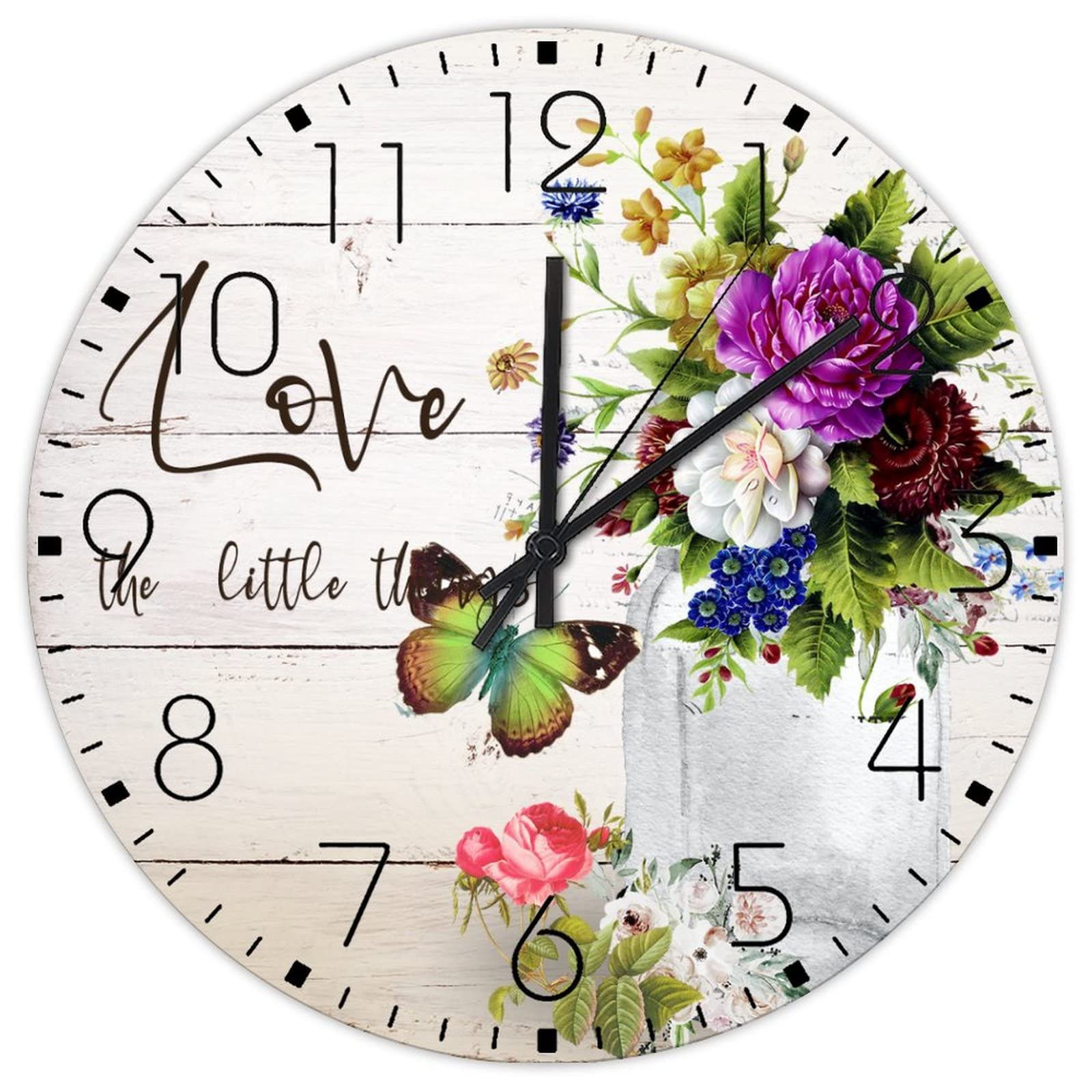 Horloge murale silencieuse 30 cm peinture à l'huile rétro florale