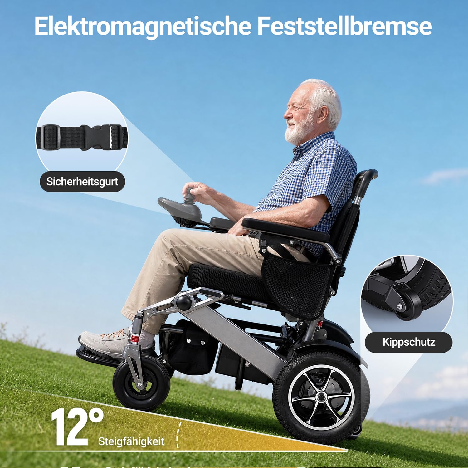 Wefree Elektrischer Rollstuhl Faltbar Leicht, 40 km Reichweite, 500 W Dual-Antrieb, 47 cm Sitzbreite, Kompakt faltbar in 3 Sek., Abnehmbarer Lithium-Akku, Belastbar bis 100KG, für Senioren