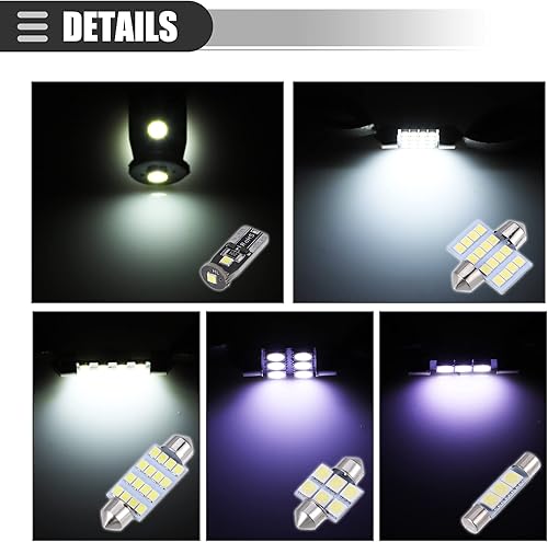 Miniatura 6 de Motoforti Juego de bombillas LED universales T10, bombillas LED de repuesto para interiores, bombillas de repuesto de 24/30/31/31.5/1.575 in,