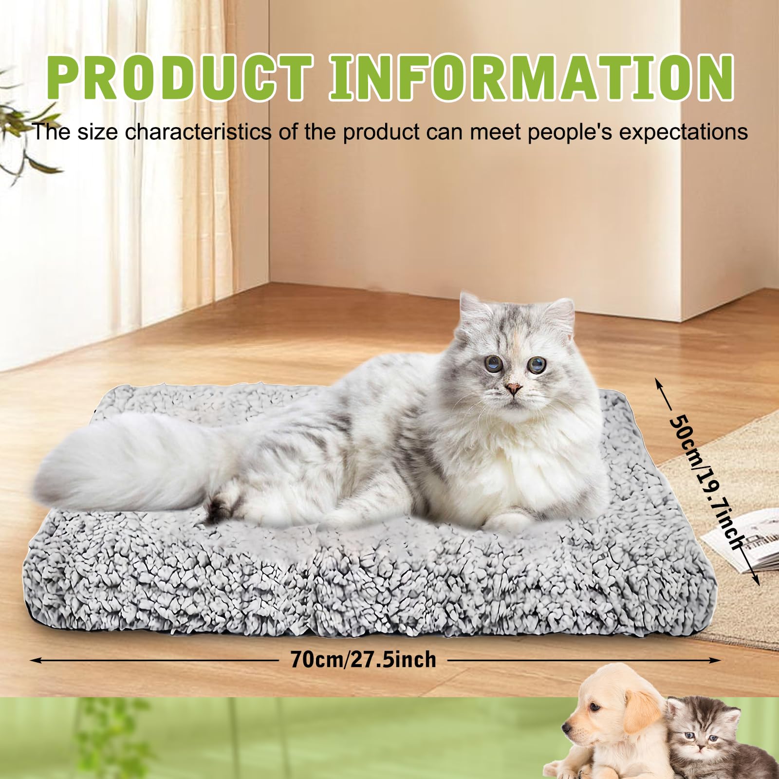 Couverture auto-chauffante pour chat : 70 x 46 cm, grise, couverture auto-chauffante, pour chiens et chats, lavable, couverture confortable pour chat, moelleuse et douce, coussin pour chat