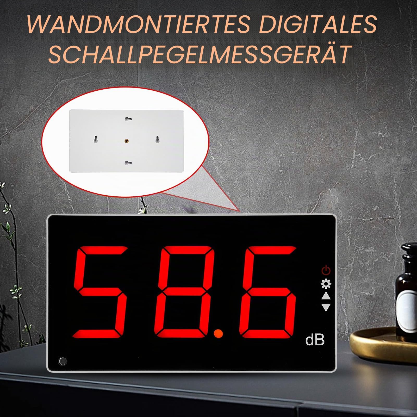 Irfora Schallpegelmesser mit großem LCD-Bildschirm, wandmontierter digitaler Schallpegelmesser, digitaler Lärmmesser, Dezibel-Überwachungstester, Geräuschpegelmessgerät, 30–130 dB Messbereich mit