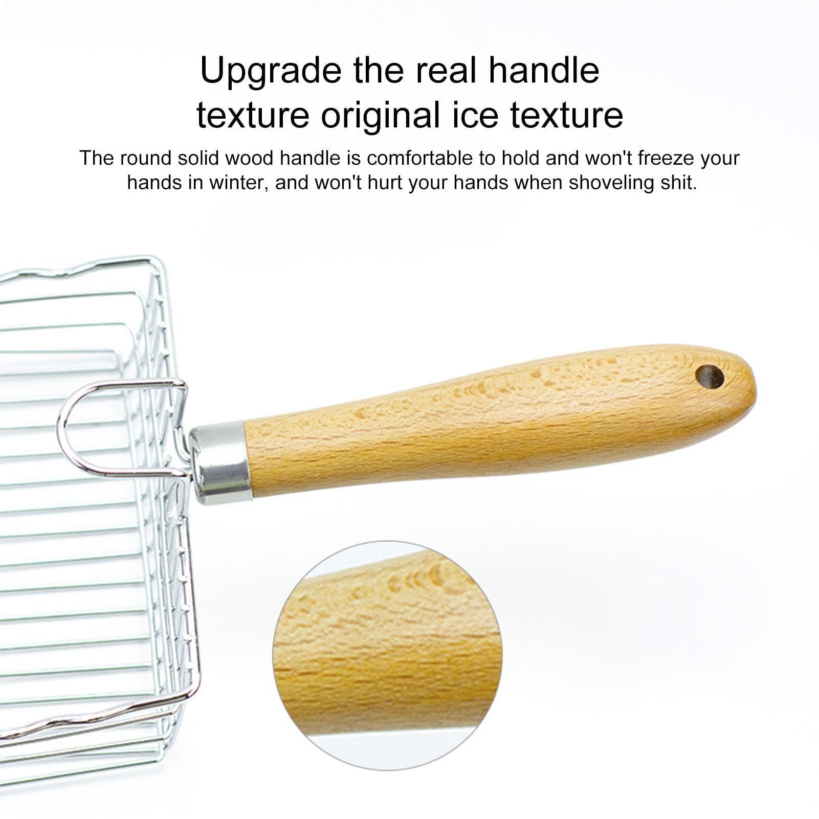 Kotschaufel aus Edelstahl mit ergonomischem Holzgriff zur einfachen Reinigung von Katzenstreu, Gitterform-Design