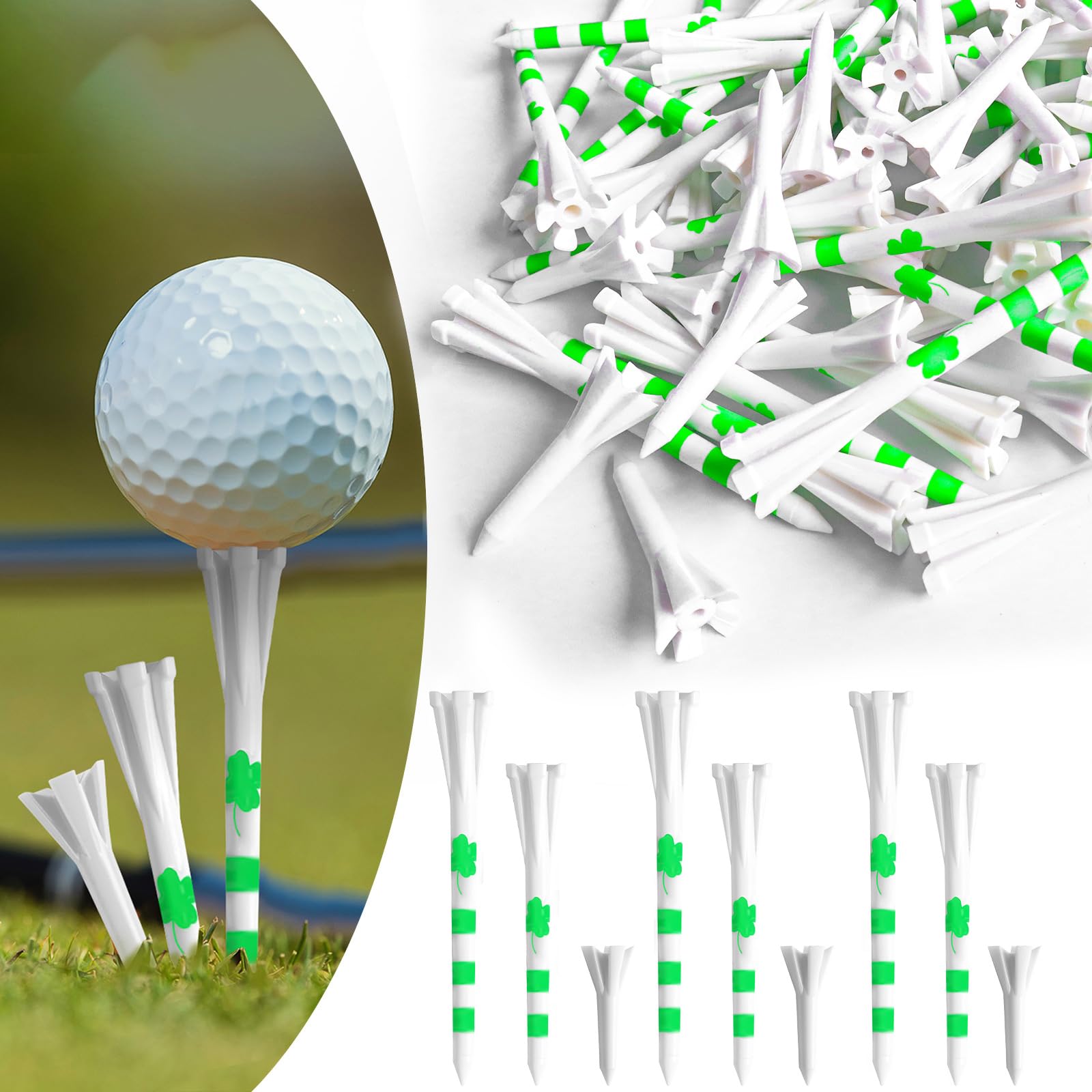 FINGER TEN Unbreakable Golf Tees Plastic 40 Pcs 3 1/4" With 40 Pcs 2 3/4" And 20 Pcs 1 1/2" Assorted Pack, Low Resistance & Consistent Height Long Short Tees With Bright Colors (Beige) — image 1