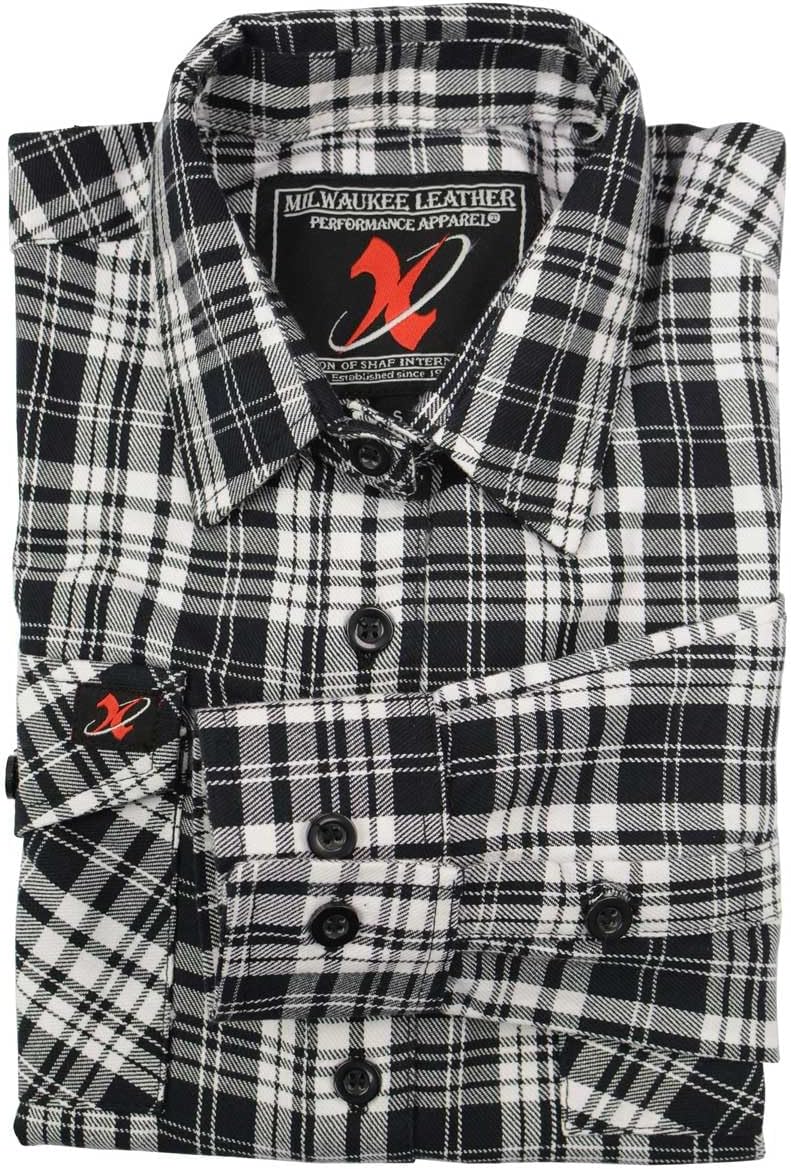 Milwaukee Leather MNG21615 Women's Black and White Long Sleeve Cotton Flannel Shirt