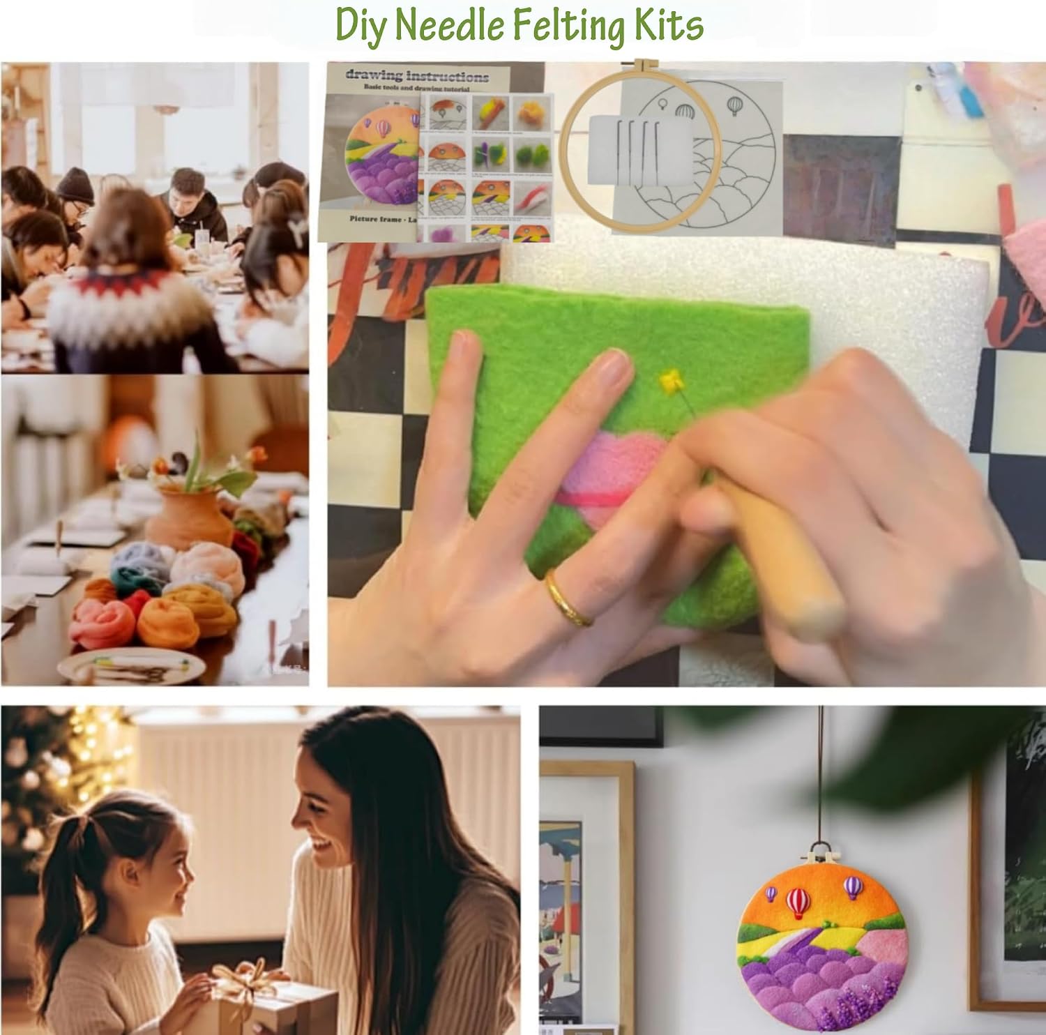 VEHICAR Needle Felt Painting Kit, Wool Needle Felting Beginner Starter Set, Includes Needles Foam Pad Picture Frame Felt Cloth and Instructions, Punch Art Used for Home Landscape Decoration (Purple)