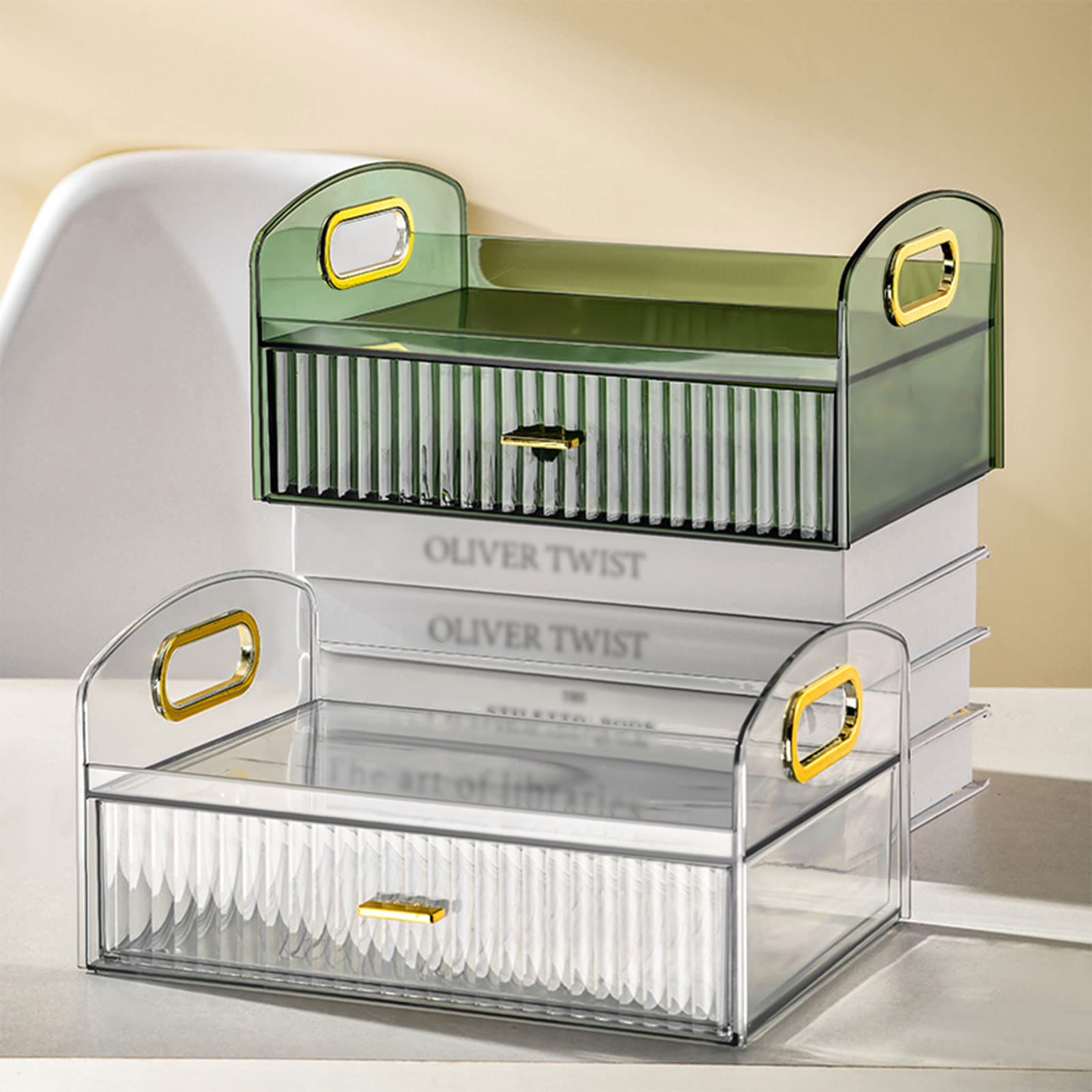 DASITON Make up Organizer mit Schubladen,Große Kapazität Skincare Organizer,Retro Badezimmer Dresser Schlafzimmer Kosmetik Organizer,Acryl Kosmetik Aufbewahrung für Schminke und Schmuck(Transparent)