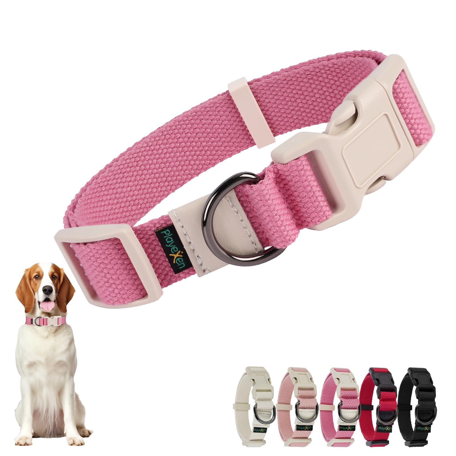 Hundehalsband Große Hunde-Halsbänder Verstellbares 35-50cm für Kleine Große Hund Dog Collar Weiches Baumwollmaterial Hunde Halsband mit Abnehmbaren Hundemarke für Training Ausführen(Blassrosa-M)