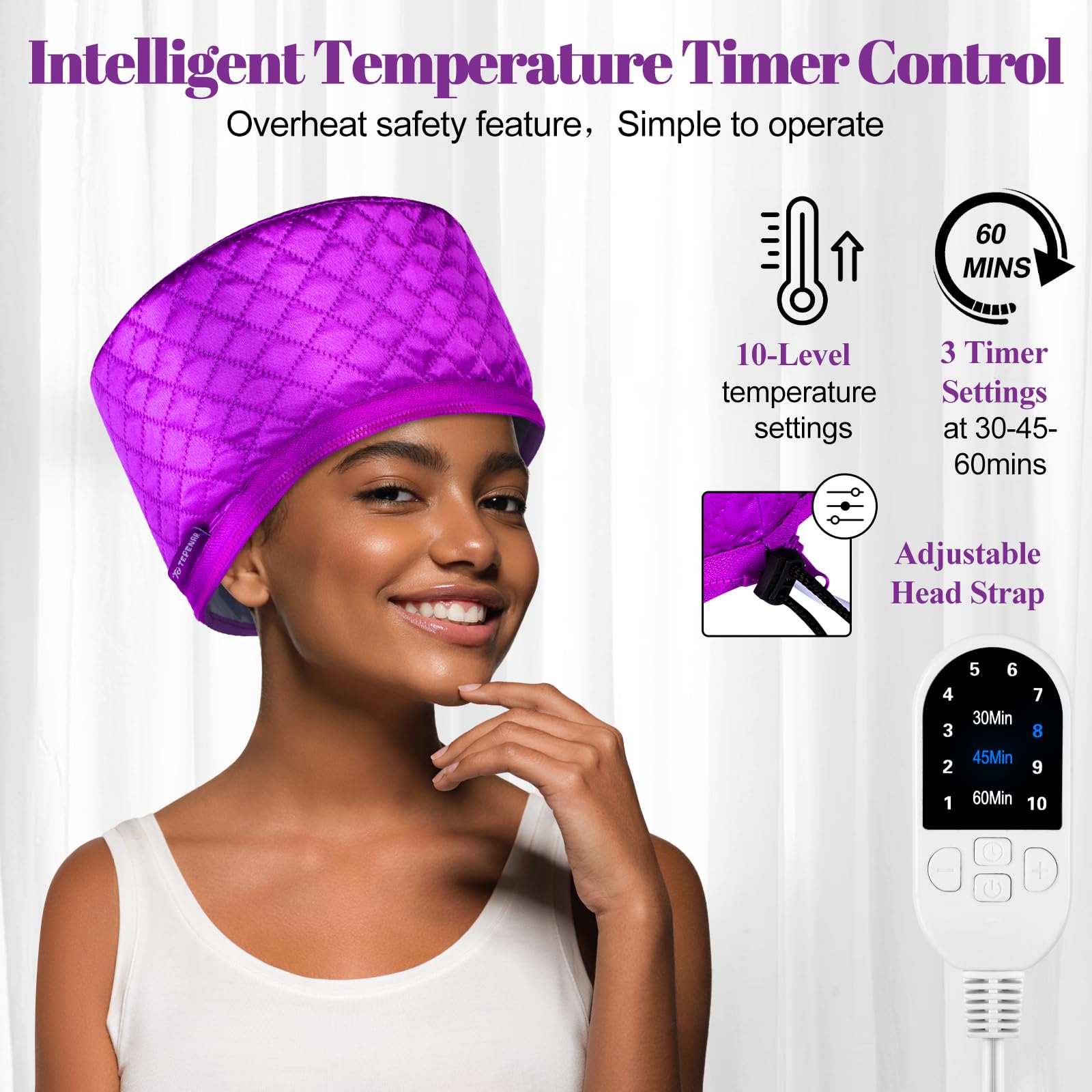 Cuffia termica aggiornata per condizionamento - Vaporizzatore elettrico per capelli afro naturali, cuffia termica portatile per uso domestico (viola)