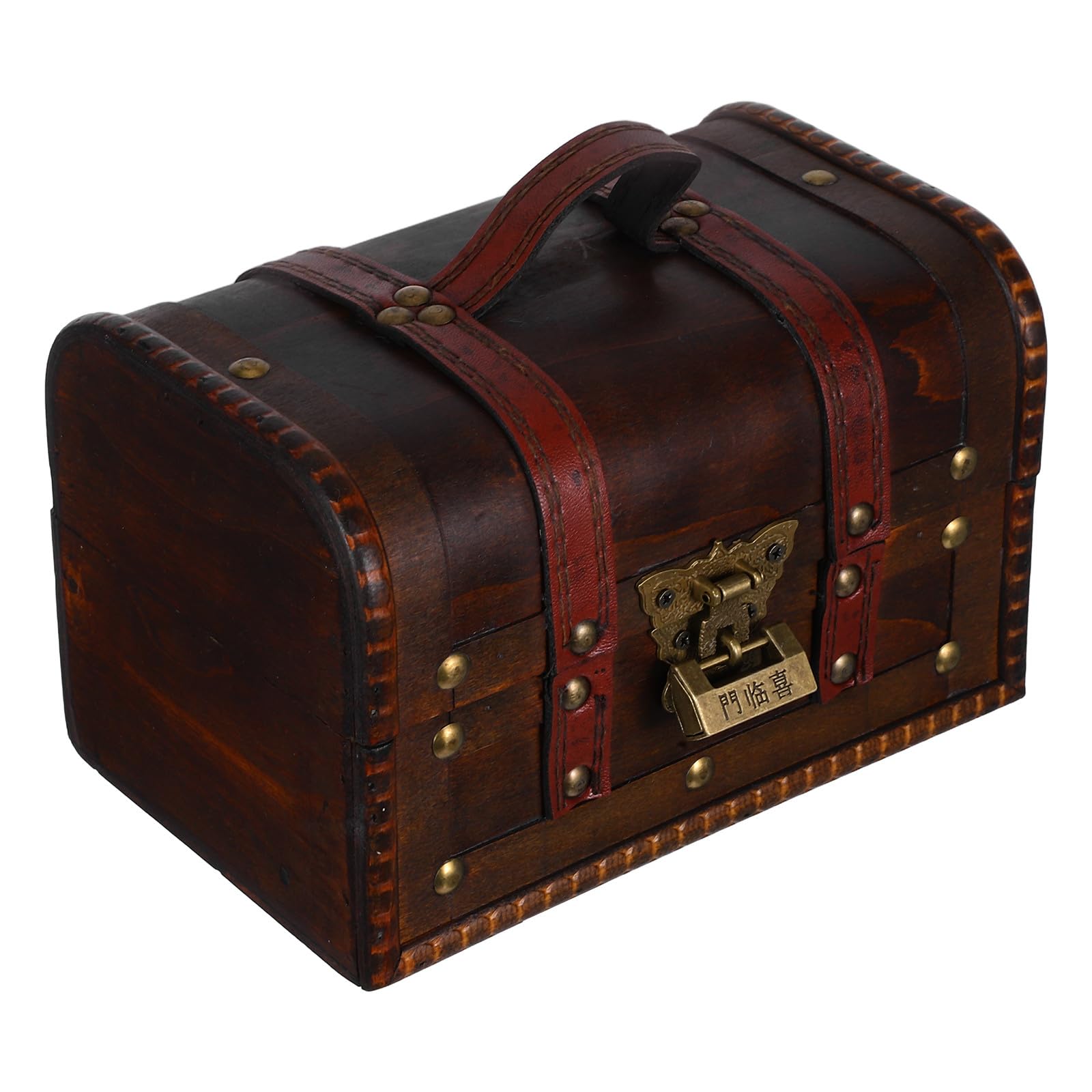 Coffre trésor pirate bois marron pour organiser un bureau encombré Luxshiny