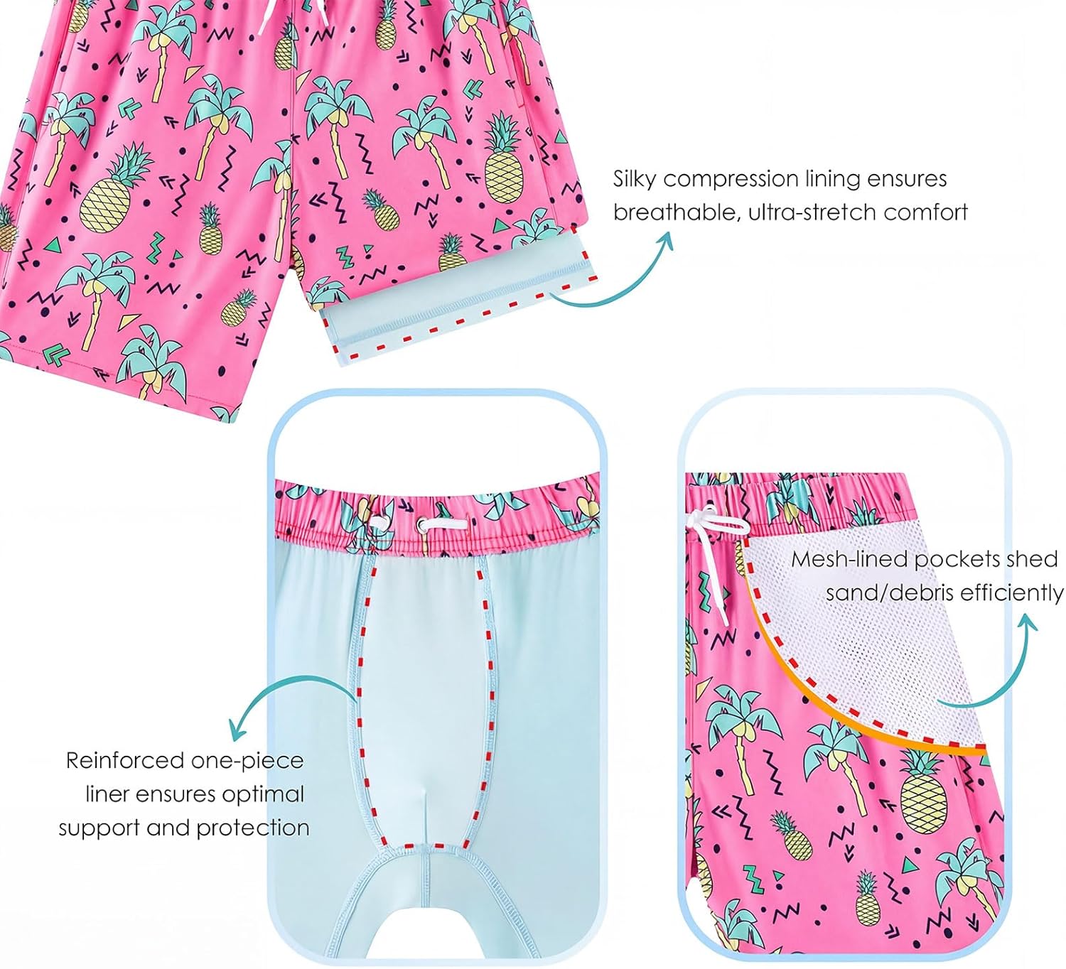 Boys Swim Trunks with Compression Liner 1-3 Pack, Bathing Suit, UPF 50+, Beach Shorts for 5-16 Years