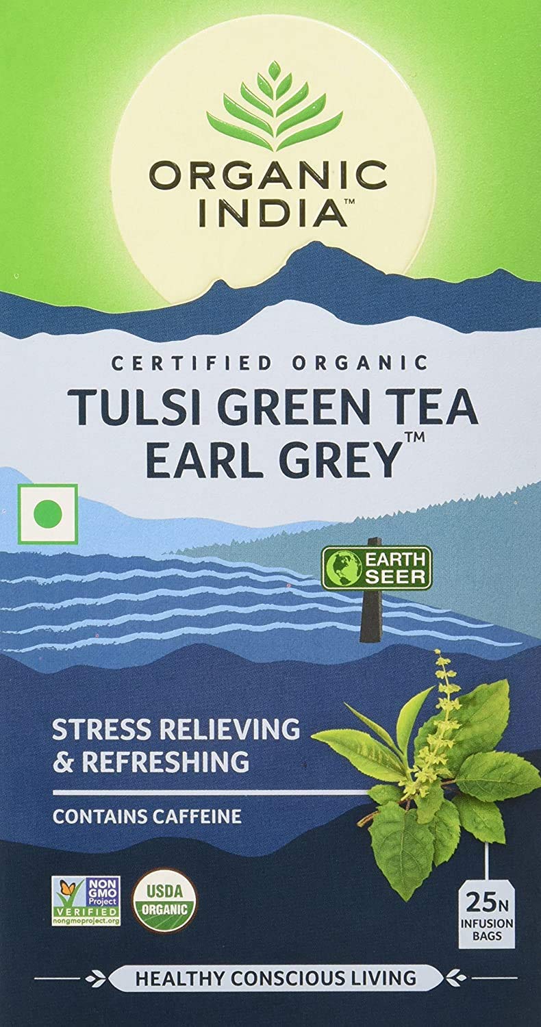 Organic India Tulsi Green, Tea Earl Grey, 25 Tea Bags