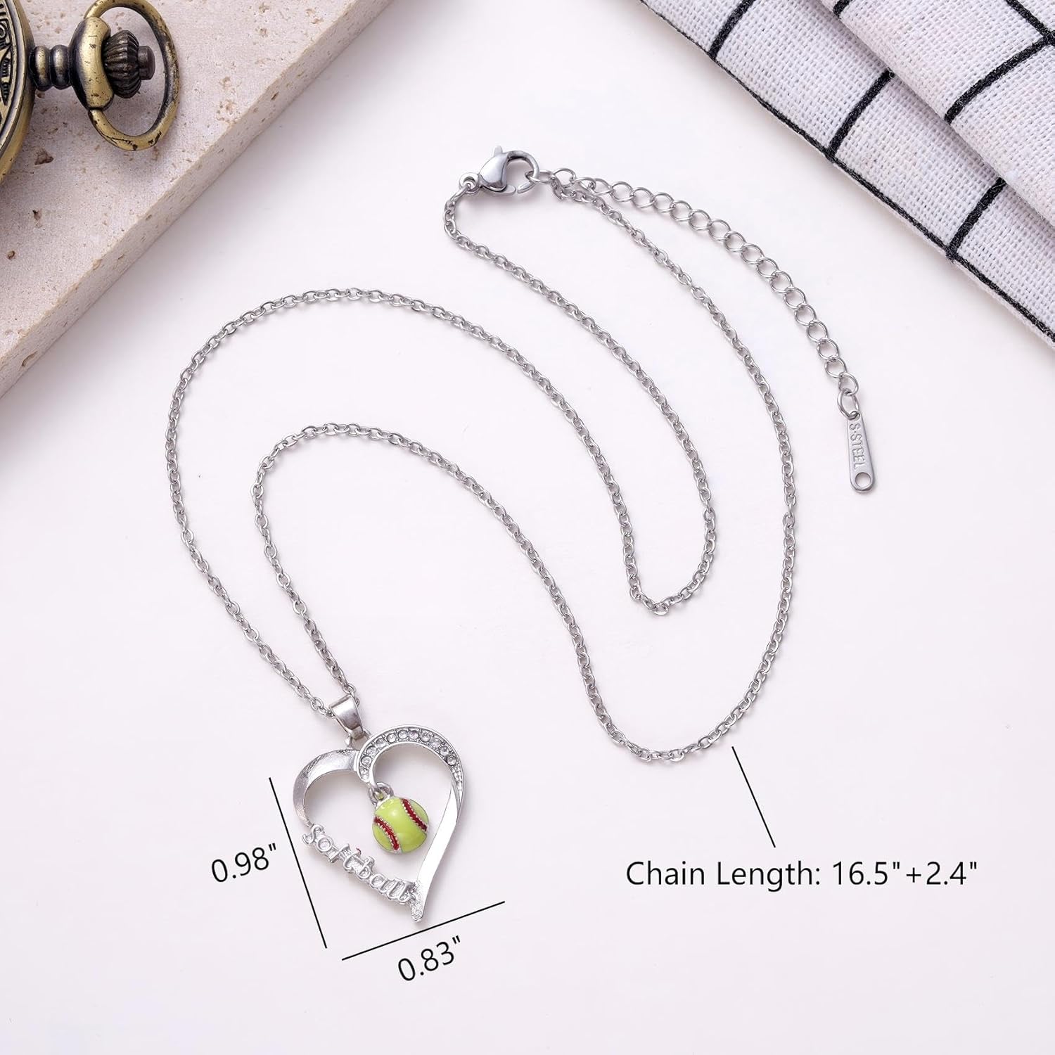 Sport Gift, Softball/Basketball/Soccer/Volleyball Charm Heart Pendant Necklace for Players, Sports Lover's Bday Gift - Image 5