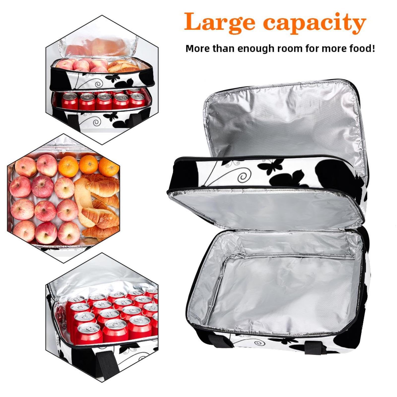 Grand sac à déjeuner isotherme pour homme et femme, double couche, étanche, étanche, réutilisable, sac fourre-tout pour le travail, l'école, le pique-nique, la plage, le camping, les voyages, motif