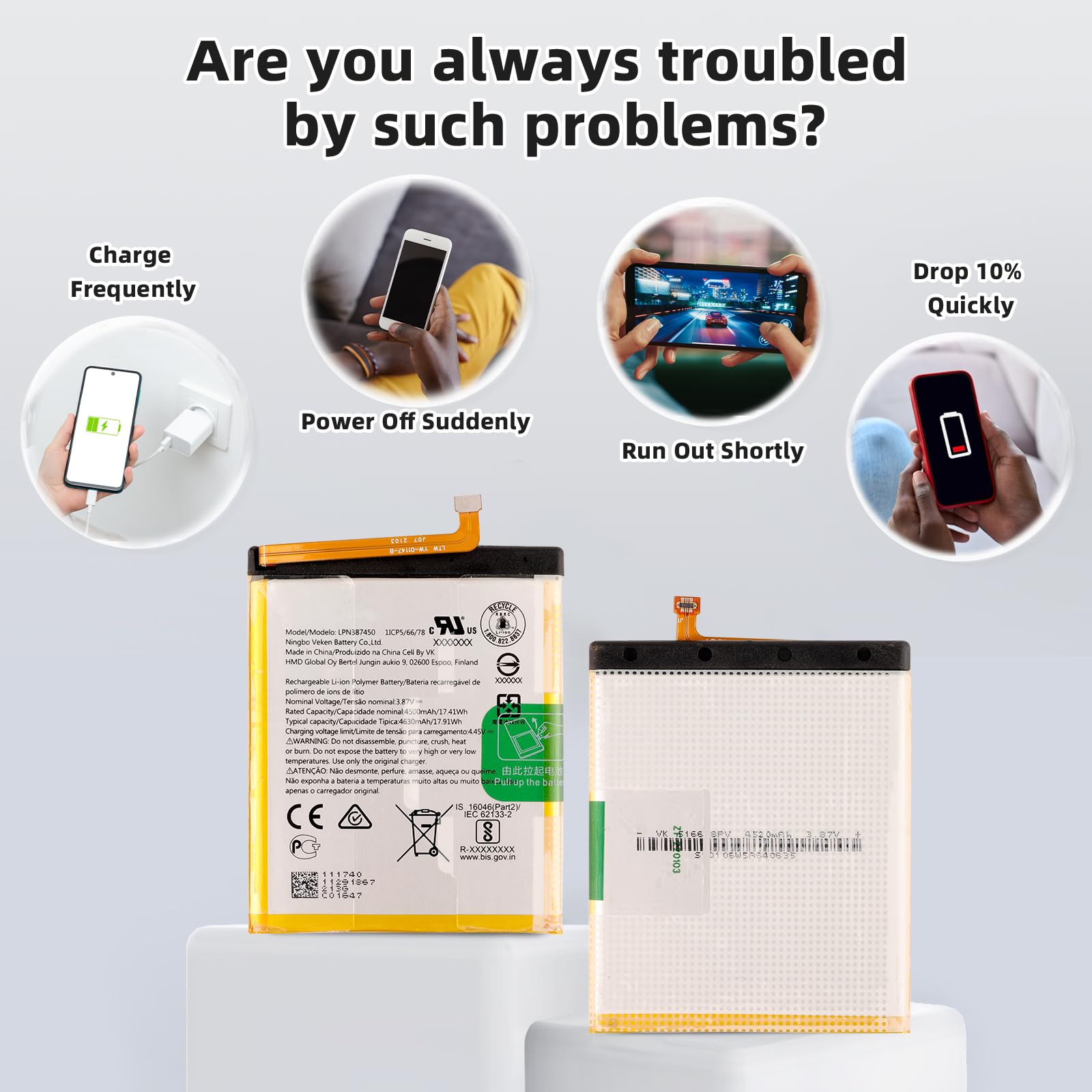 Amazon.com: Vvsialeek NEW LPN387450 Replacement Battery for Nokia