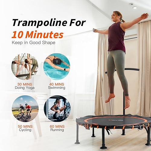 Miniatura 9 de Ativafit Trampolín de fitness para adultos plegable de 40 pulgadas con mango de espuma ajustable, entrenamiento en interiores y exteriores (negro,
