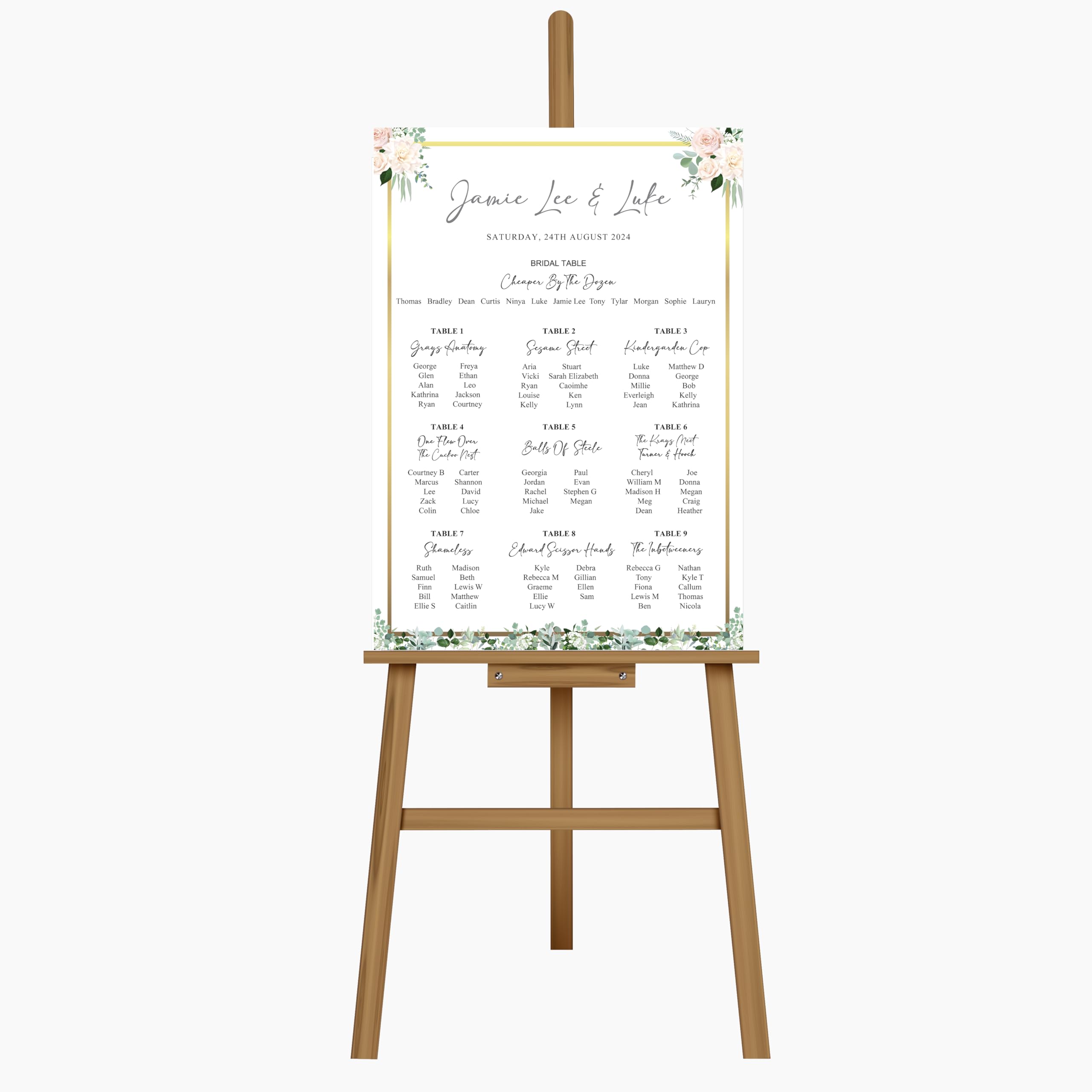 Personalised Floral Wedding Welcome Entrance Large Sign Board – Perfect for Couples Engagement, Reception Foam Board (A1 Foral Portrait Seating Plan)